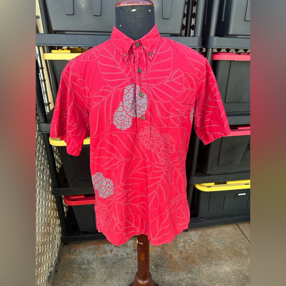 PreOwned Sig Zane Red Hawaiian Shirt 3/4 Button Men's Medium